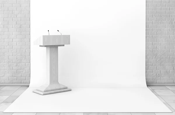 Tribune Rostrum Stand met microfoons in Studio kamer. 3D render — Stockfoto