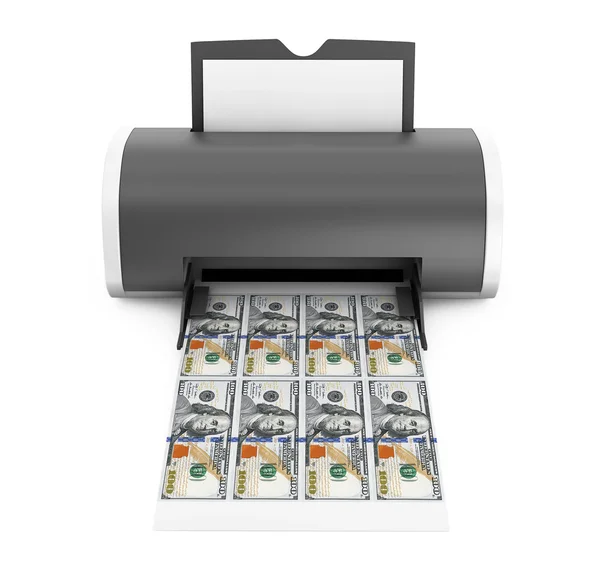 Desktop-Drucker zu Hause Geld gedruckt. 3D-Darstellung — Stockfoto