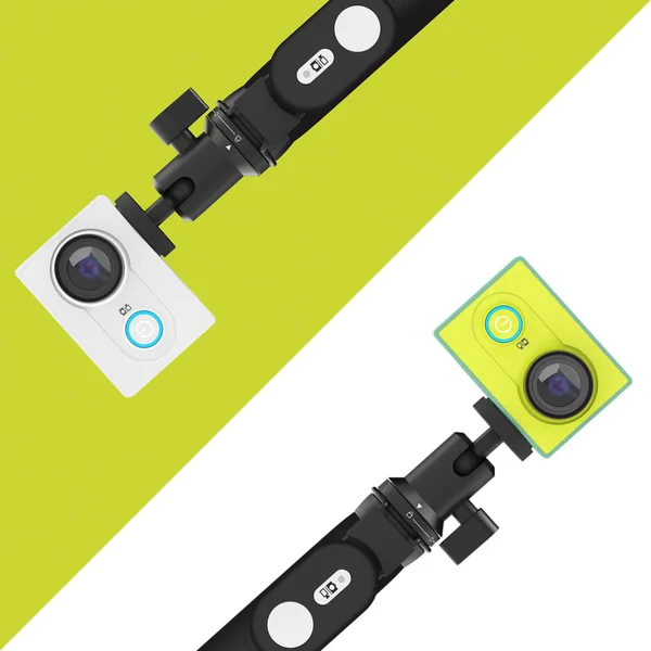 Small Ultra HD Action Cameras with Extensible Selfie Stick Monop — Stock Photo, Image