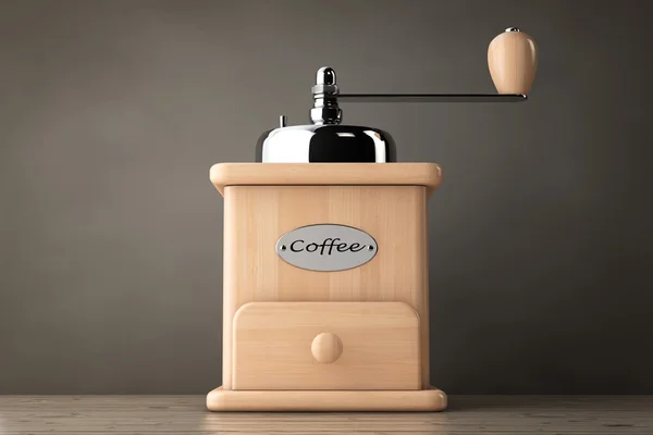 Kaffeemühle aus Holz. 3D-Darstellung — Stockfoto