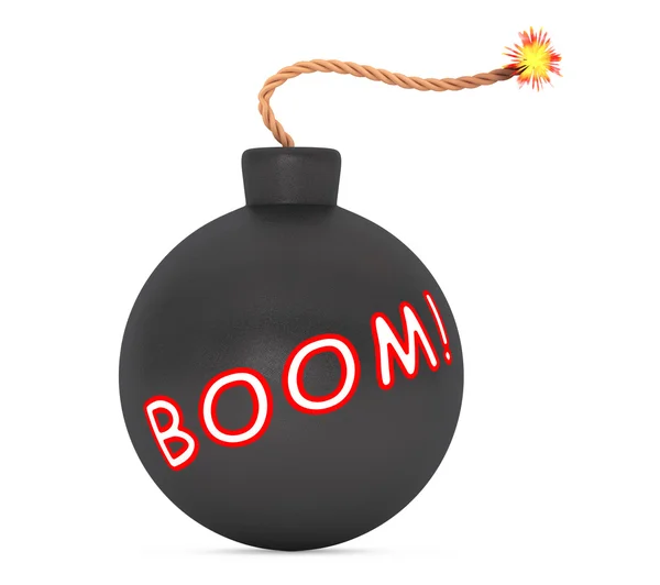 Boom-Schild schwarze Bombe mit Docht. 3D-Darstellung — Stockfoto