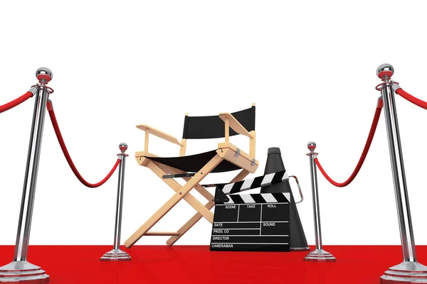 Regista Chair, Movie Clapper e Megaphone su Red Carpet con — Foto Stock