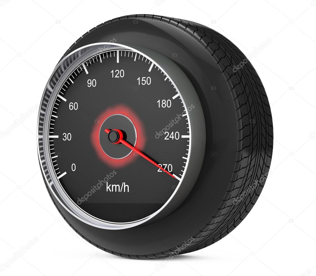 Speedometer in Car Wheel Tyre. 3d Rendering