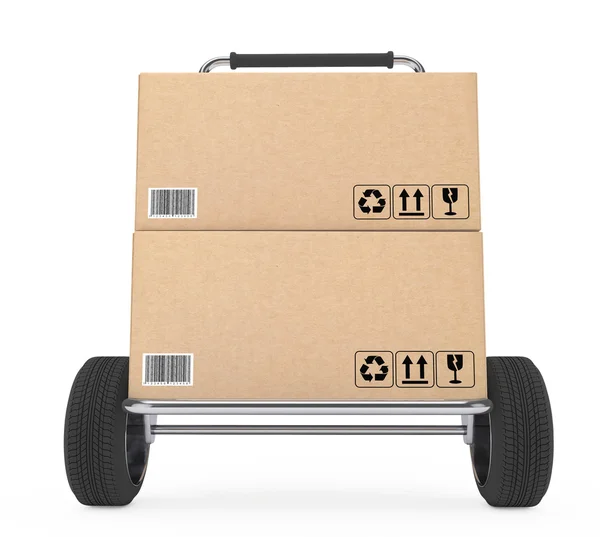 Hand Truck with Parcel Cardboard Boxes. 3d Rendering — Stock Photo, Image