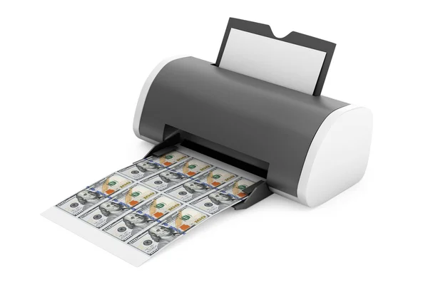 Desktop-Drucker zu Hause Geld gedruckt. 3D-Darstellung — Stockfoto