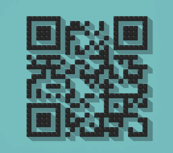 Würfel abstrakter QR-Code mit Schatten. 3D-Darstellung — Stockfoto