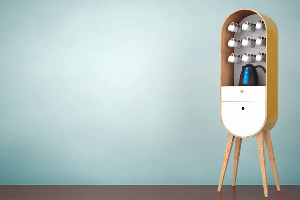 Foto de estilo antiguo. Gabinete de cocina de madera vintage con hervidor de agua y —  Fotos de Stock