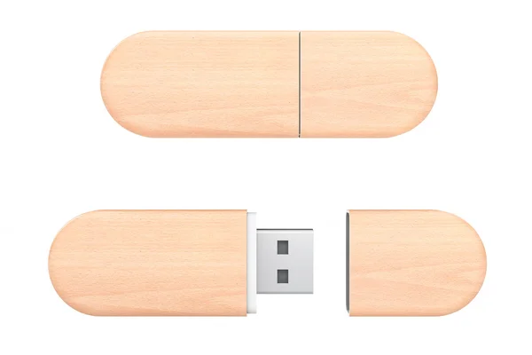 Unidades de memoria flash USB de madera. Renderizado 3d — Foto de Stock