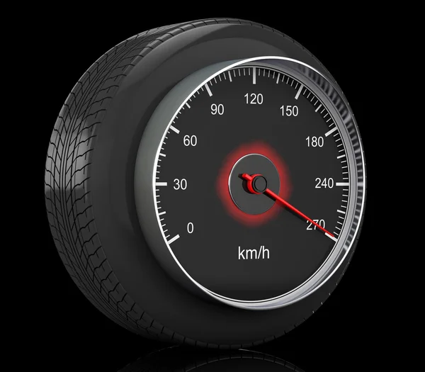 Speedometer in Car Wheel Tyre. 3d Rendering — Stock Photo, Image