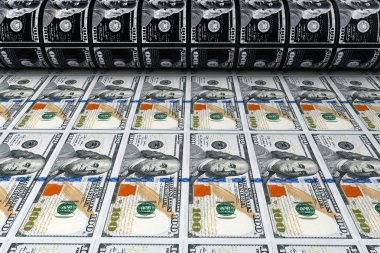 Yazdırma para 100 dolarlık banknotlar. 3D render