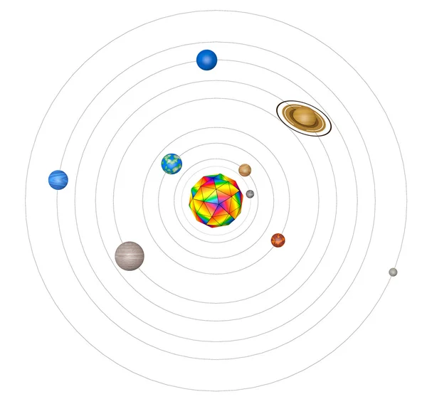 Sistema solar abstracto con planetas. Renderizado 3d — Foto de Stock