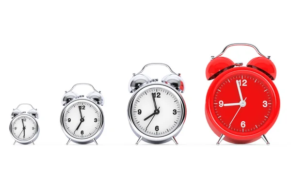 Relógios de alarme vintage com único vermelho. Renderização 3d — Fotografia de Stock