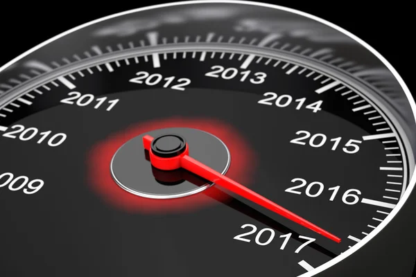 Conceptual 2017 New Year Speedometer. 3d Rendering — Stock Photo, Image