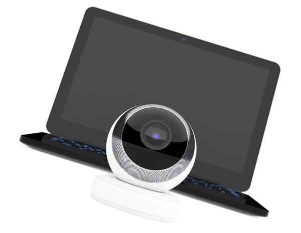 Wit bolvormig Web Camera voor Laptop. 3D-rendering — Stockfoto