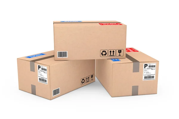 Paketpaket aus Pappe. 3D-Darstellung — Stockfoto