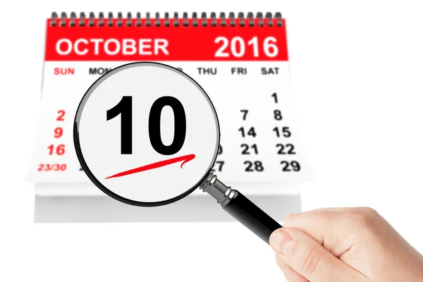 Buon Columbus Day Concept. 10 ottobre 2016 calendario con magnif — Foto Stock