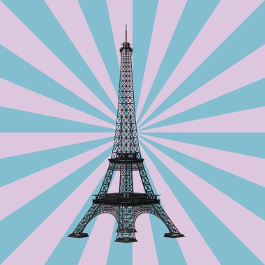 Vintage Star Shape Pembe ve Mavi arka planda Paris Eyfel Kulesi. 3d Hazırlama 