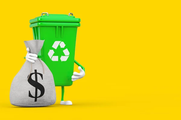 Återvinn Sign Green Garbage Trash Bin Character Mascot Med Bundna — Stockfoto