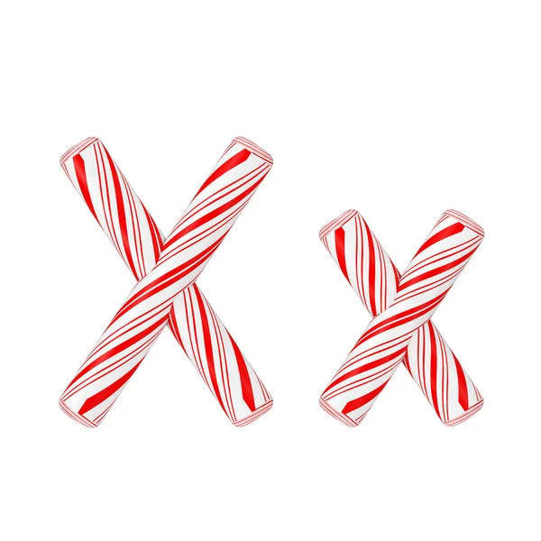 手紙Xミントキャンディーケーンアルファベットコレクション白い背景に赤いクリスマスカラーで縞模様 3Dレンダリング — ストック写真