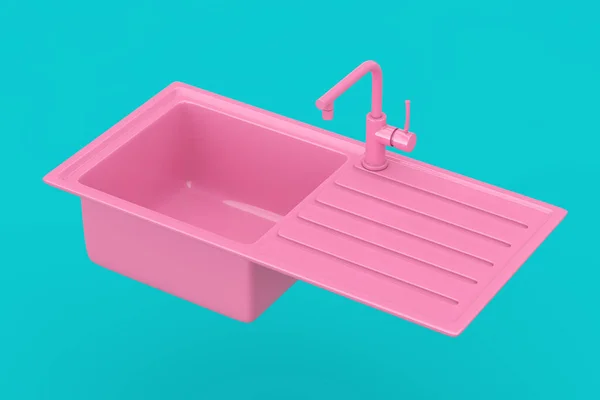 Modern Rózsaszín Konyha Sink Vízcsapoló Faucet Mock Duotone Style Kék — Stock Fotó