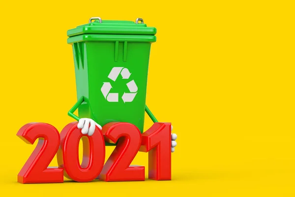 Riciclare Segno Verde Spazzatura Cestino Personaggio Mascotte Con 2021 Capodanno — Foto Stock