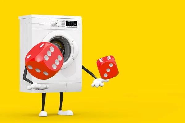 Modern White Washing Machine Karakter Maskot Dengan Red Game Dice — Stok Foto