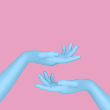 Soyut Manken Açık Mavi El Duotone stili pembe arka planda. 3d Hazırlama