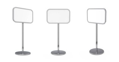 Boş Boş Açık Alan ya da Beyaz Arkaplan 'da Kapalı Alan Reklam Standı Kaldırımı Tahtası. 3d Hazırlama 