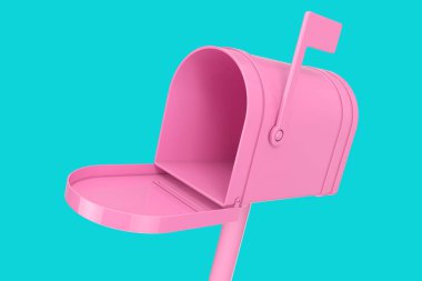 Mavi arka planda Duotone Tarzı ile Pembe Posta Kutusu Mokikatı açıldı. 3d Hazırlama