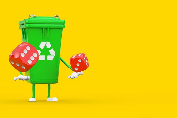 Reciclar Signo Verde Basura Papelera Personaje Mascota Con Cubos Dados —  Fotos de Stock