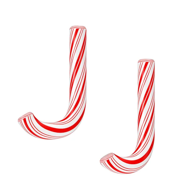 Mint Candy Caneアルファベットコレクション白い背景に赤いクリスマスカラーで縞模様 3Dレンダリング — ストック写真