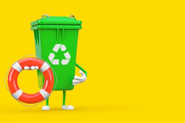 Recycle Sign Green Garbage Trash Bin Character Mascot Life Buoy — Stock Photo, Image