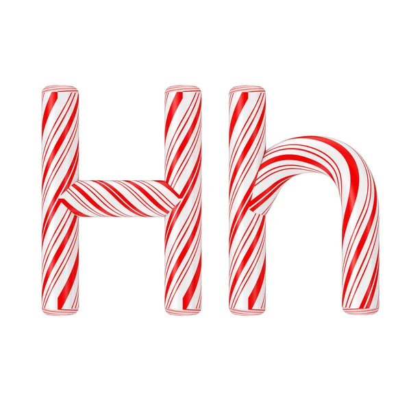 手紙Hミントキャンディーケーンアルファベットコレクション白い背景に赤いクリスマスカラーで縞模様 3Dレンダリング — ストック写真