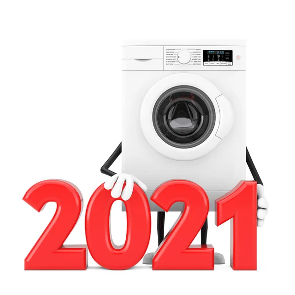 Mașină Modernă Spălat Alb Mascota Caractere 2021 Anul Nou Semnați — Fotografie, imagine de stoc