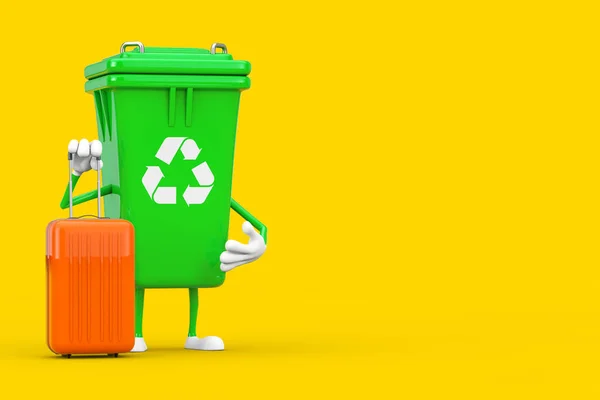 Recycle Sign Green Garbage Trash Bin Character Mascot Orange Travel — Stock Photo, Image