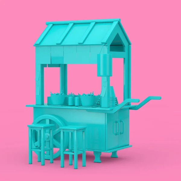 亚洲蓝街食品球餐车 椅子为杜通风格 粉红背景 3D渲染 — 图库照片