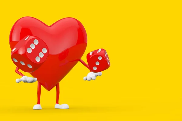 Red Heart Character Mascot Red Game Dice Cubes Польоті Жовтому — стокове фото