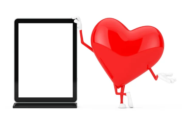 Red Heart Character Mascot Blank Trade Show Lcd Screen Stand — Stock Photo, Image