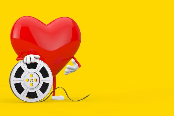 Red Heart Character Mascot Film Reel Cinema Tape Yellow Background — Stock Photo, Image