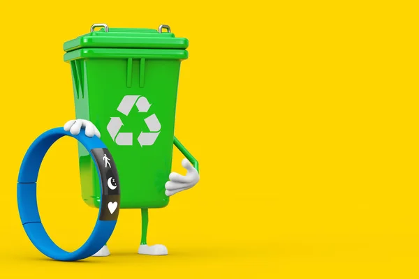 Recycle Sign Verde Lixo Lixo Bin Character Mascote Com Blue — Fotografia de Stock