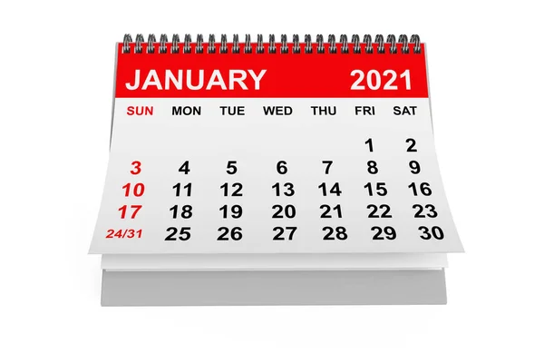 2021 Год Январь Календарь Белом Фоне Рендеринг — стоковое фото