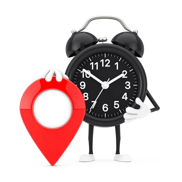 Kırmızı Hedef Harita Şaretleyici Pin Alarm Saat Karakteri Maskotu Beyaz — Stok fotoğraf