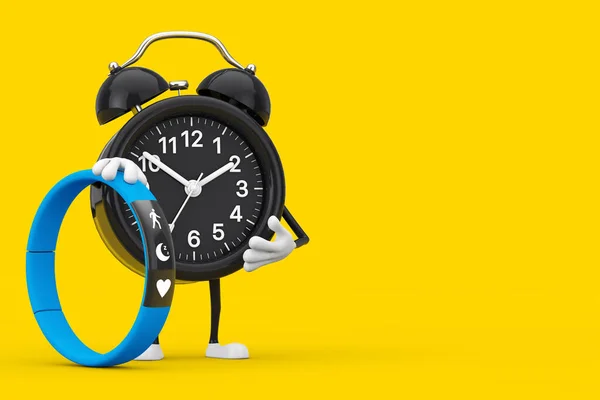 Alarm Clock Character Mascot Blue Fitness Tracker Yellow Background 렌더링 — 스톡 사진