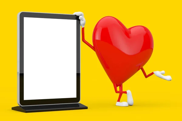 Red Heart Character Mascot Blank Trade Show Lcd Screen Stand — Stock Photo, Image