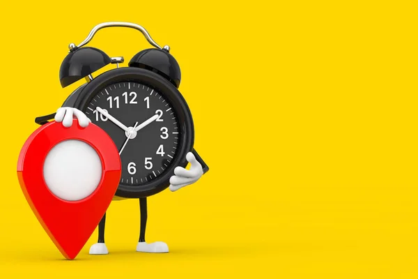 Alarme Clock Character Mascote Com Alvo Vermelho Mapa Pointer Pin — Fotografia de Stock