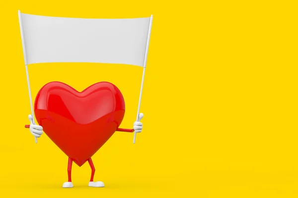 Red Heart Character Mascot Empty White Blank Banner Free Space — Stock Photo, Image