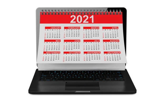 2021 Tahun Kalender Atas Layar Laptop Pada Latar Belakang Putih — Stok Foto