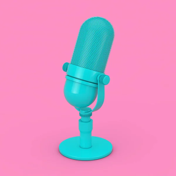 Vintage Blue Microphone Mock Estilo Duotone Fundo Rosa Renderização — Fotografia de Stock