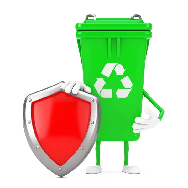 Recycle Sign Verde Lixo Lixo Bin Character Mascote Com Red — Fotografia de Stock