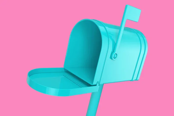 打开的蓝色邮筒在粉红的背景上以杜通风格造型 3D渲染 — 图库照片